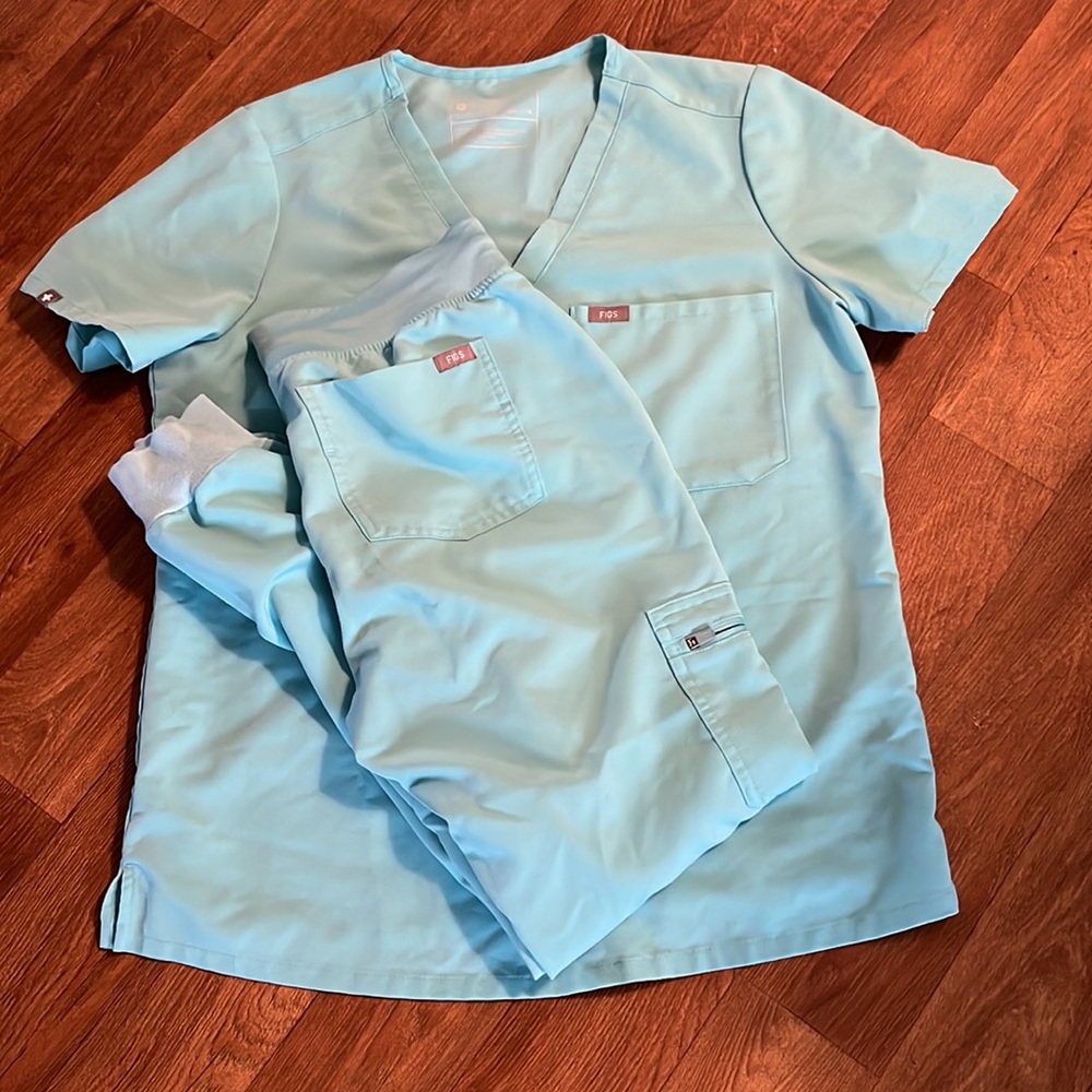 Womens neon blue figs scrub set